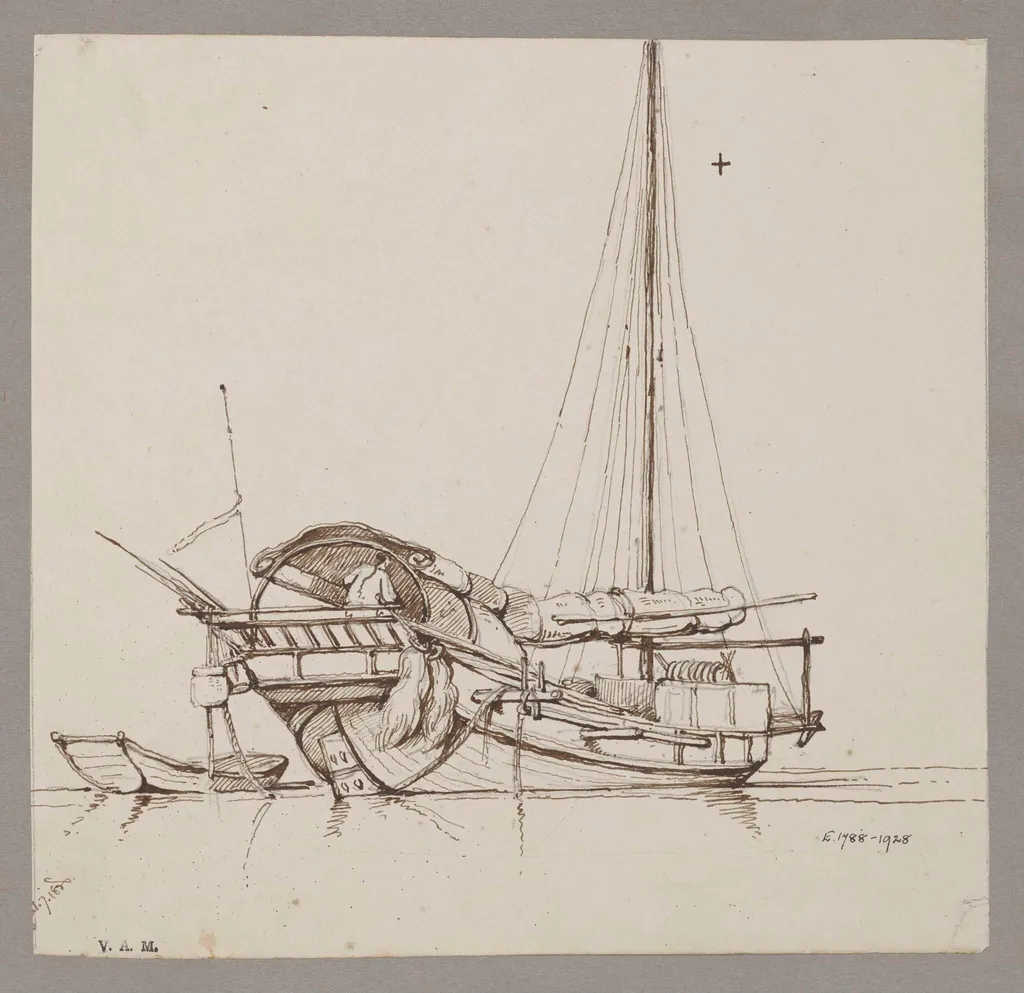 A junk with sails furled, by George Chinnery, 4