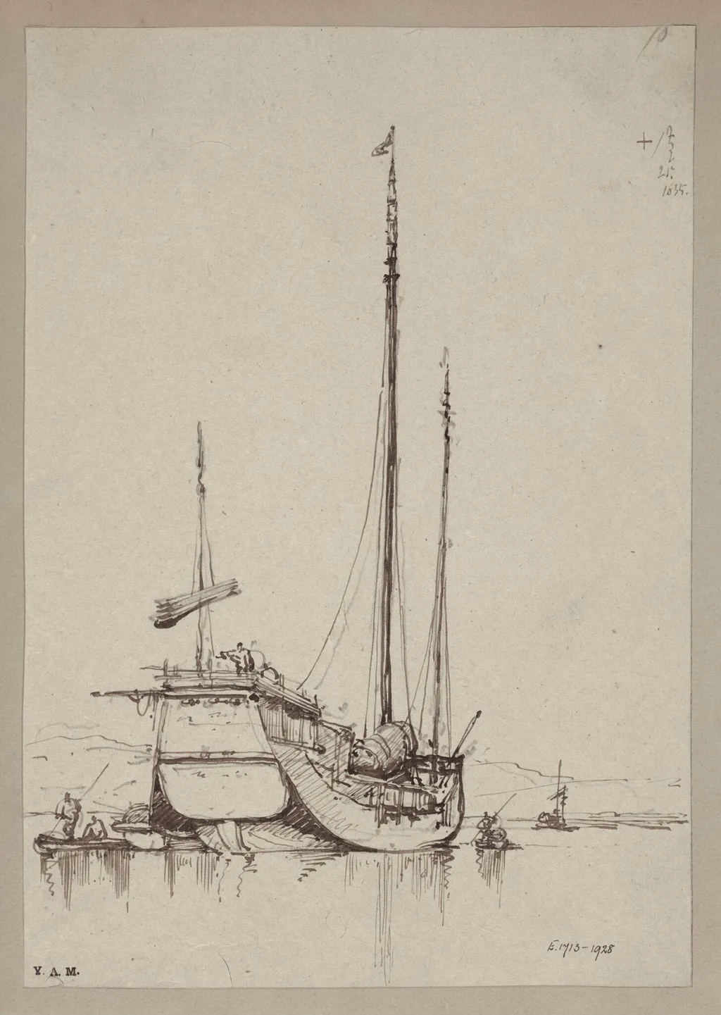 A junk with smaller craft alongside, by George Chinnery, 15