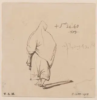 A Macanese woman seen from behind, by George Chinnery, 12