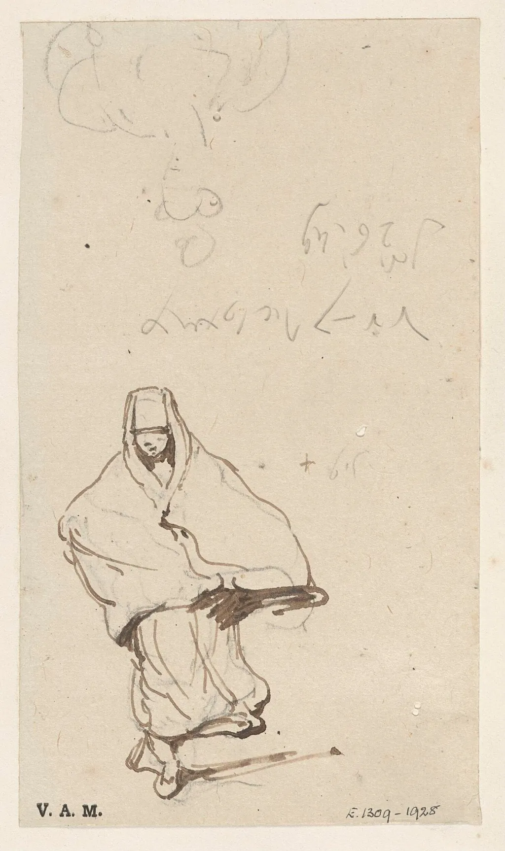 A Macanese woman walking in a cape, by George Chinnery, 14