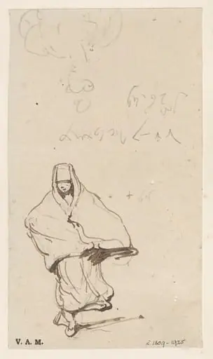 A Macanese woman walking in a cape, by George Chinnery