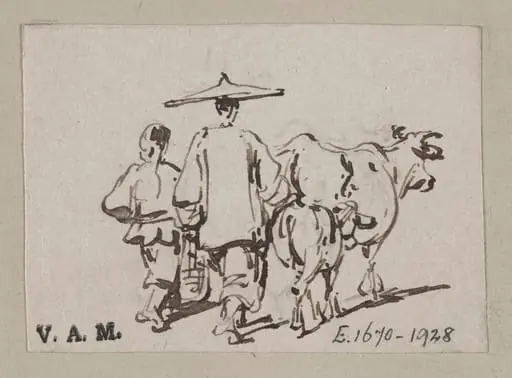 A man and a boy driving cattle, by George Chinnery