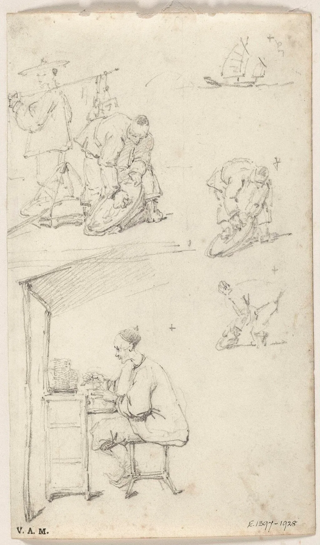 A money-changer and other vendors, by George Chinnery, 19