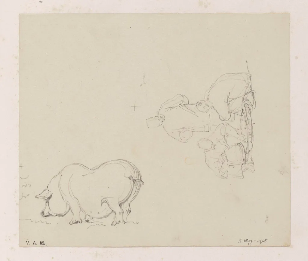 A pig, and a trio of figures with a basket, by George Chinnery, 19