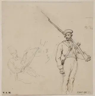 A seated Parsi, and a soldier