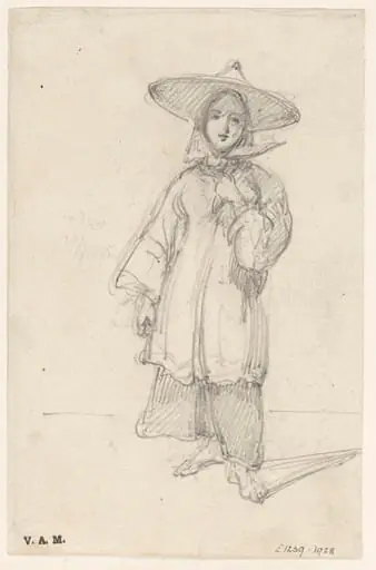 A standing boatwoman, by George Chinnery