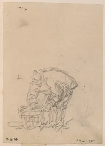 A stooping Chinese figure, by George Chinnery