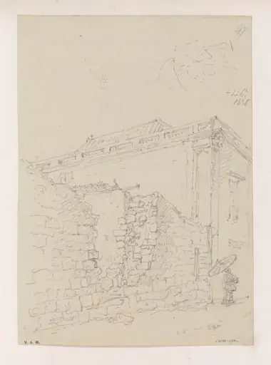 A street with a damaged stone wall, Macau, by George Chinnery
