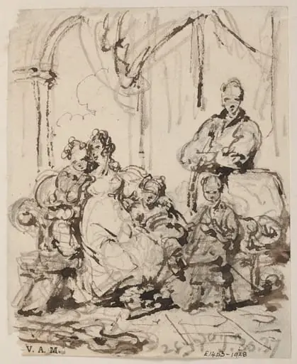 A study for a portrait of Alexander Grant and his family, by George Chinnery