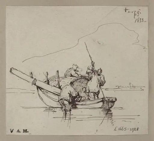 A Tanka boat in shallow water, by George Chinnery