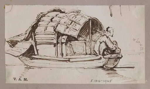 A Tanka boat with a figure seated in the stern, by George Chinnery