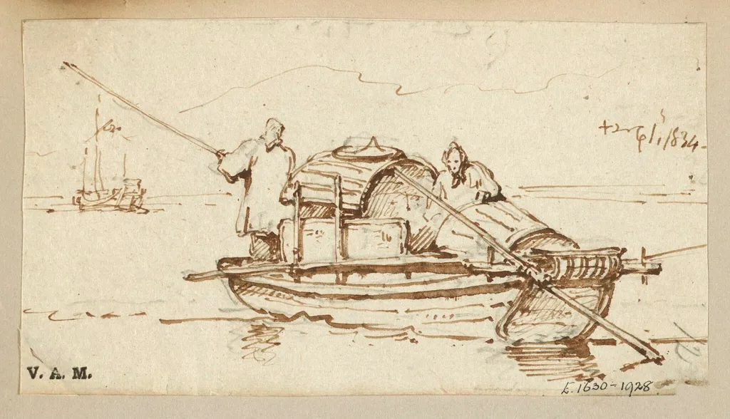 A Tanka boat with two boatwomen, by George Chinnery, 6