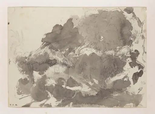 A thatched dwelling amid trees, Bengal, by George Chinnery