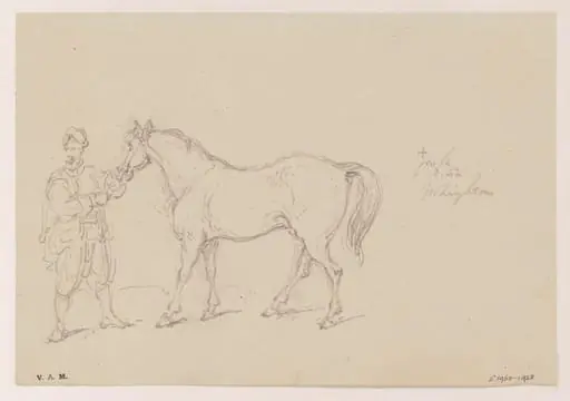 A turbaned figure holding a horse, by George Chinnery