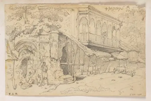 A verandah beside the ruins of a mosque, Bengal, by George Chinnery
