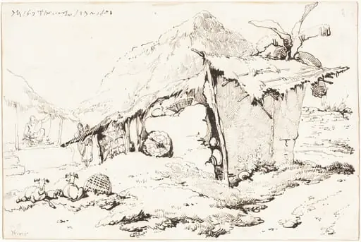 A Village Hut in India [recto], by George Chinnery