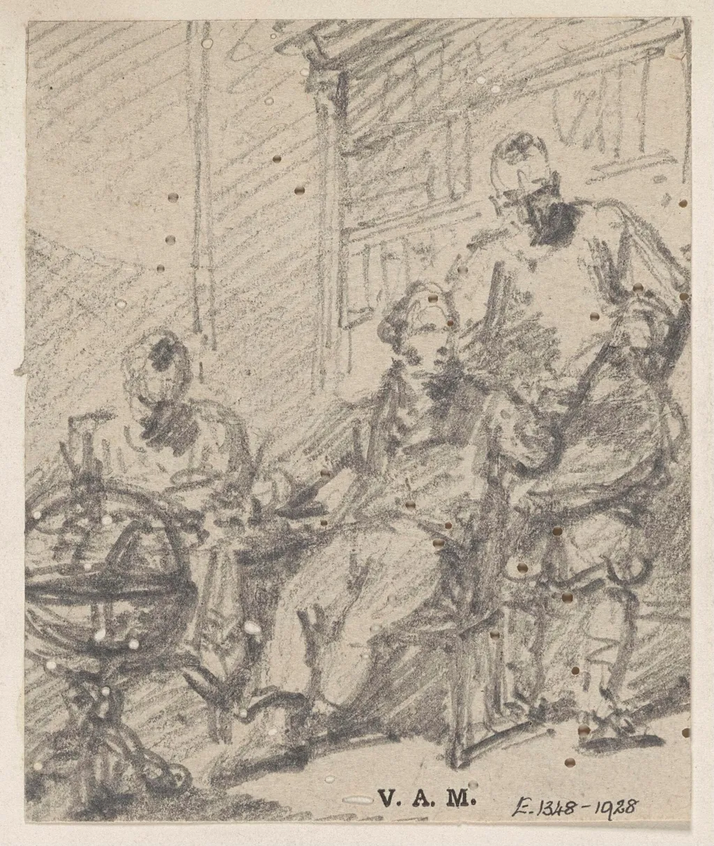 A Western man in a library flanked by two Chinese men, by George Chinnery, 19