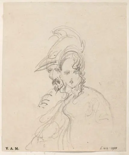 A Western woman and a bearded man in a helmet, by George Chinnery