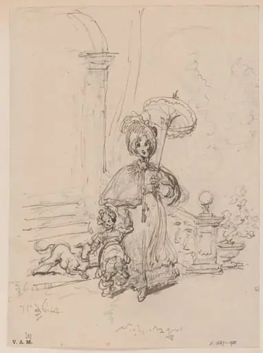 A Western woman with a child and a dog, by George Chinnery