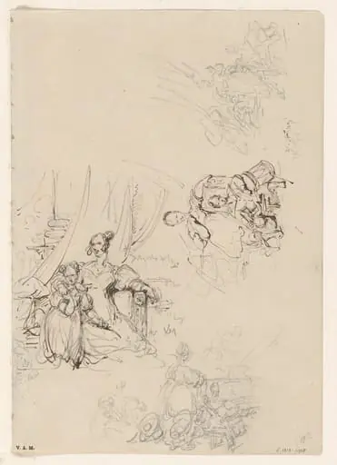 A Western woman with her children in Macau, by George Chinnery