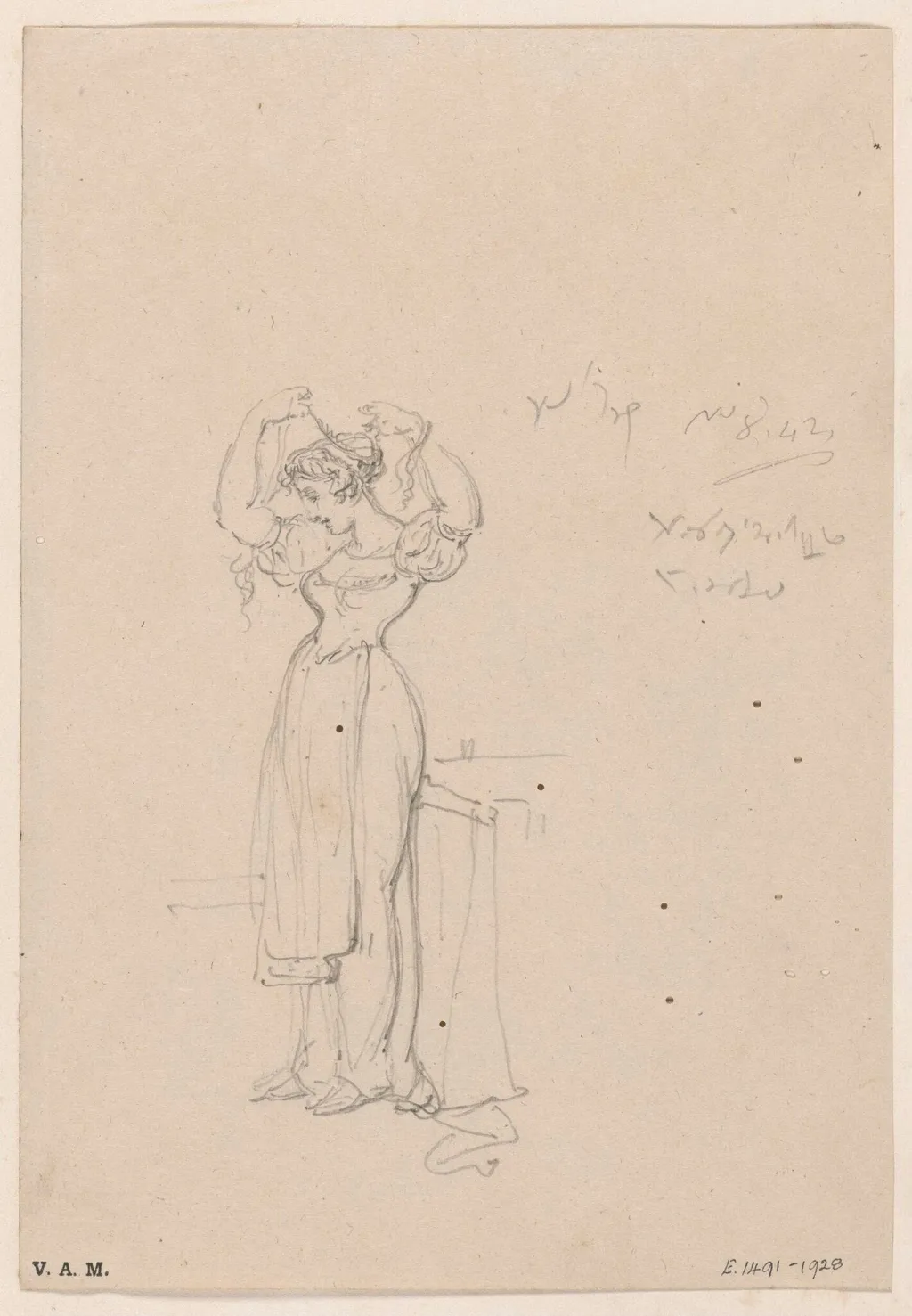 A young Western woman arranging her hair, by George Chinnery, 6