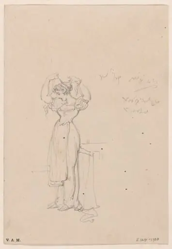 A young Western woman arranging her hair, by George Chinnery