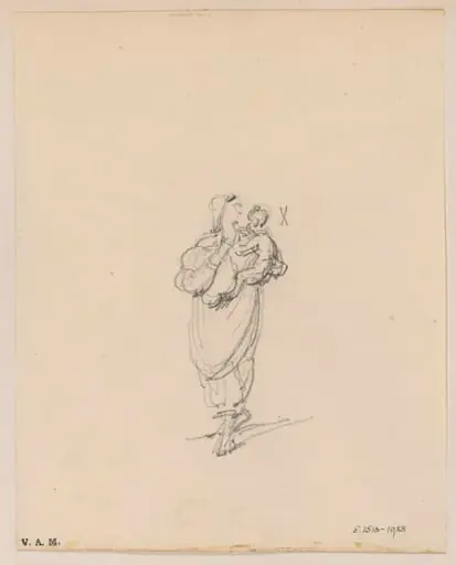 An Indian woman holding a child, by George Chinnery