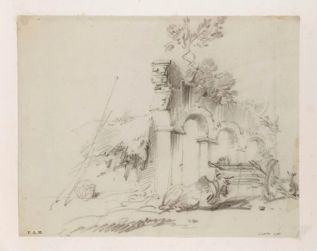 An ox and cart by a ruined building, Bengal, by George Chinnery, 16