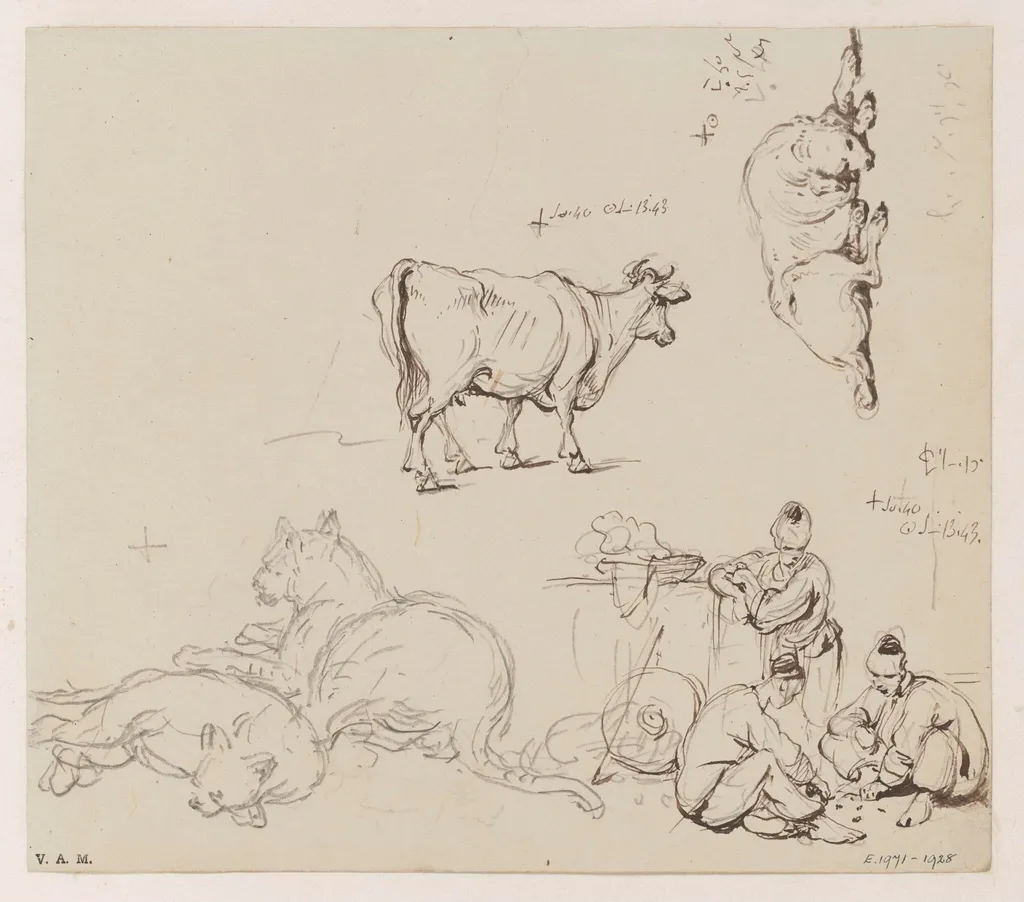 Animals, and a group of gamblers, by George Chinnery, 4