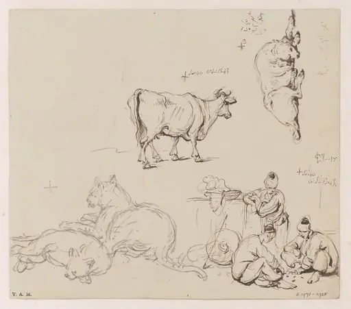 Animals, and a group of gamblers, by George Chinnery