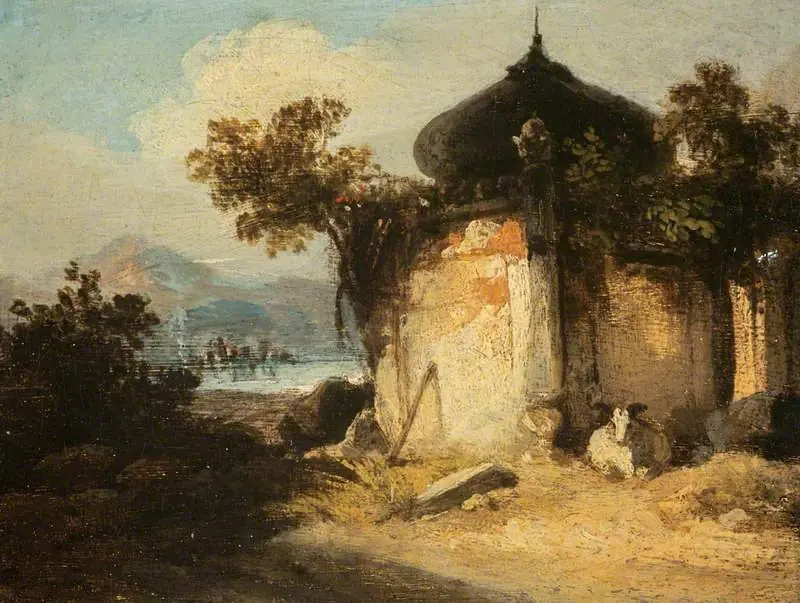 Bengal landscape with a Hindu Shrine or Tomb, by George Chinnery