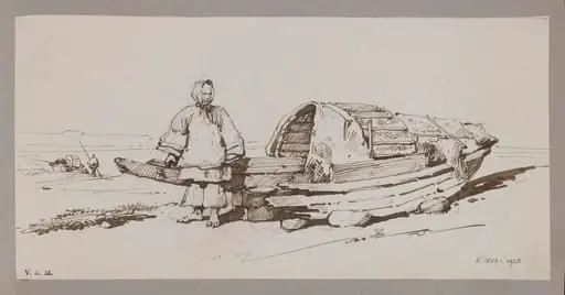 Broken Tanka boat on the shore, by George Chinnery