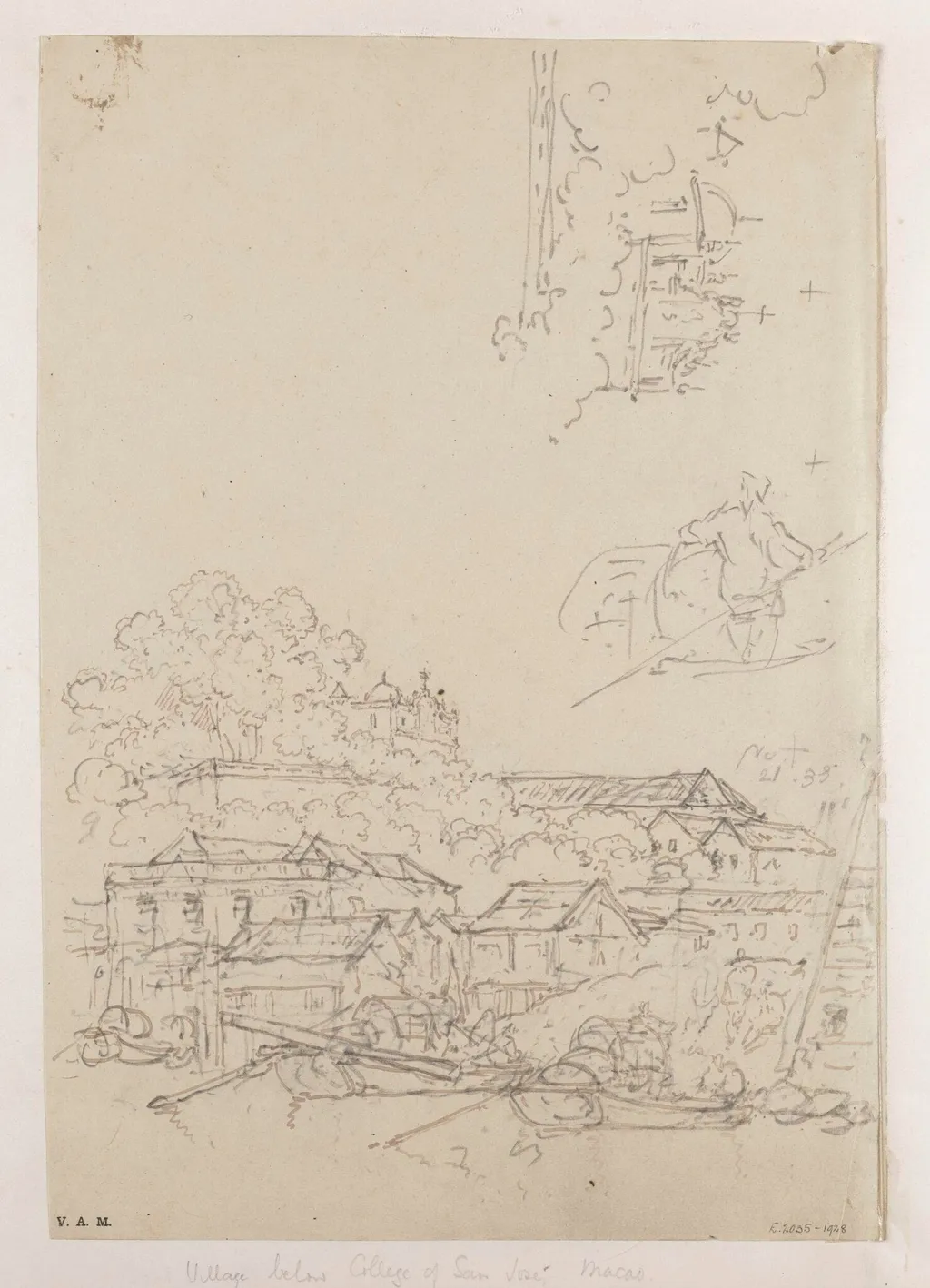 Buildings below the College of S. José, Macau, by George Chinnery, 12