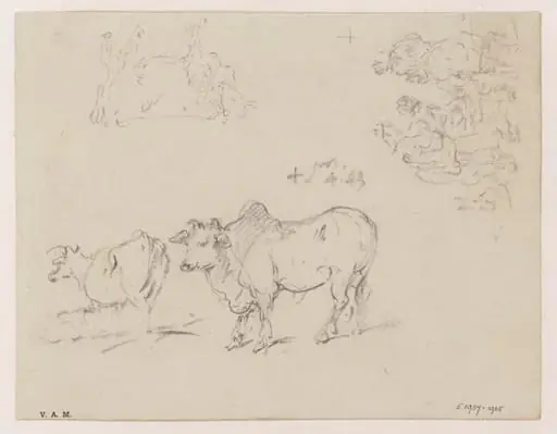 Cattle, and a group of figures, by George Chinnery