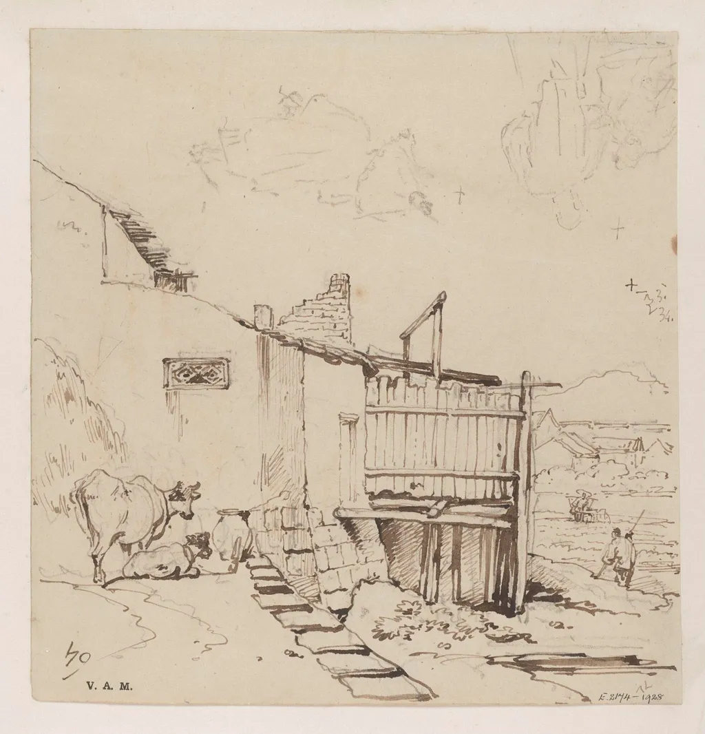 Cattle grazing by a ruinous building, by George Chinnery, 7
