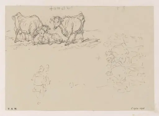 Cattle, with figure sketches, by George Chinnery