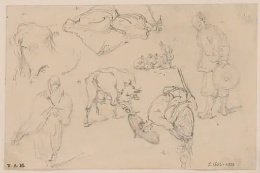 Chinese figures and cattle, by George Chinnery