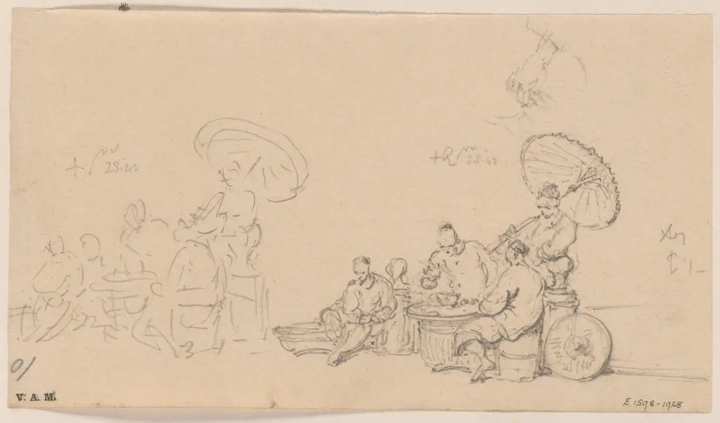 Chinese figures around a basket, by George Chinnery, 16