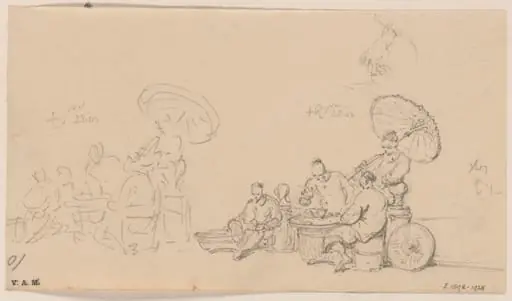 Chinese figures around a basket, by George Chinnery