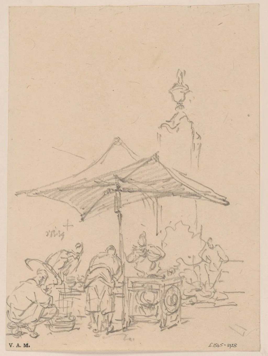Chinese figures at a food stall, by George Chinnery, 9