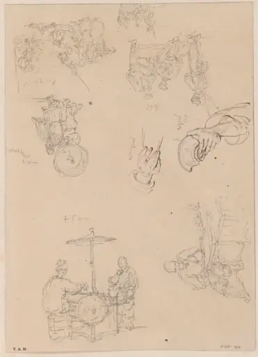 Chinese figures, soldiers, and details of hands, by George Chinnery