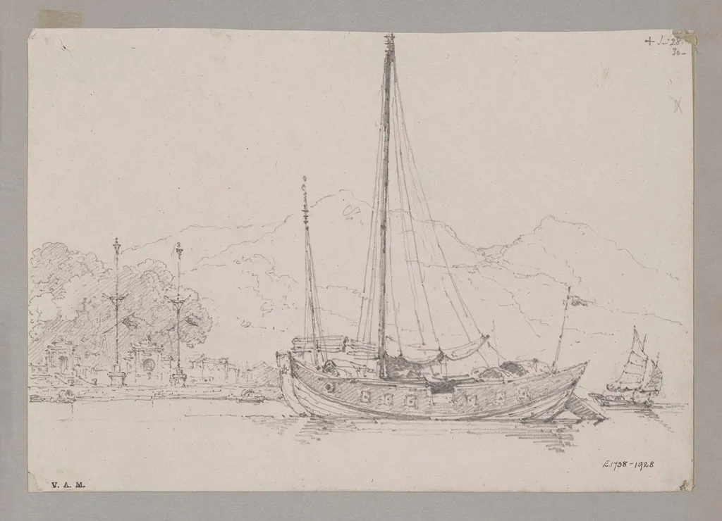 Chinese Junk and Joss House, Inner Harbour, Macao, by George Chinnery, 17