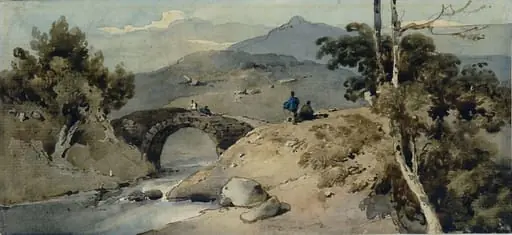 Chinese landscape with bridge, by George Chinnery