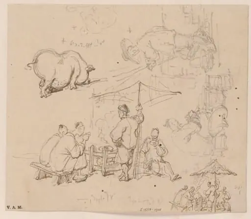 Chinese men at a cooking stove, and of a pig, by George Chinnery