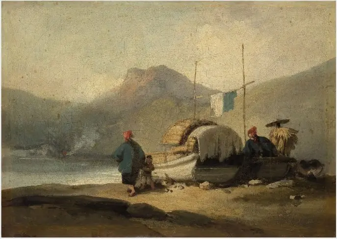 Chinese Scene, Boats by Lake, by George Chinnery