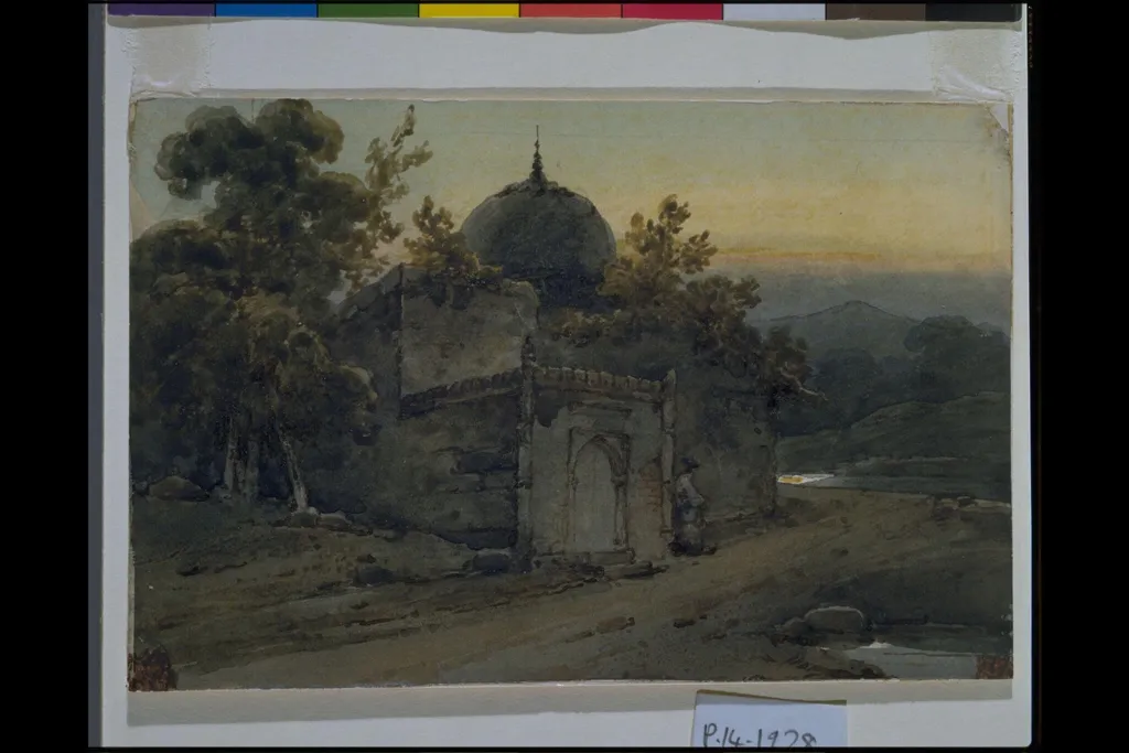 Chinese Temple, Evening, by George Chinnery, watercolor, 1825