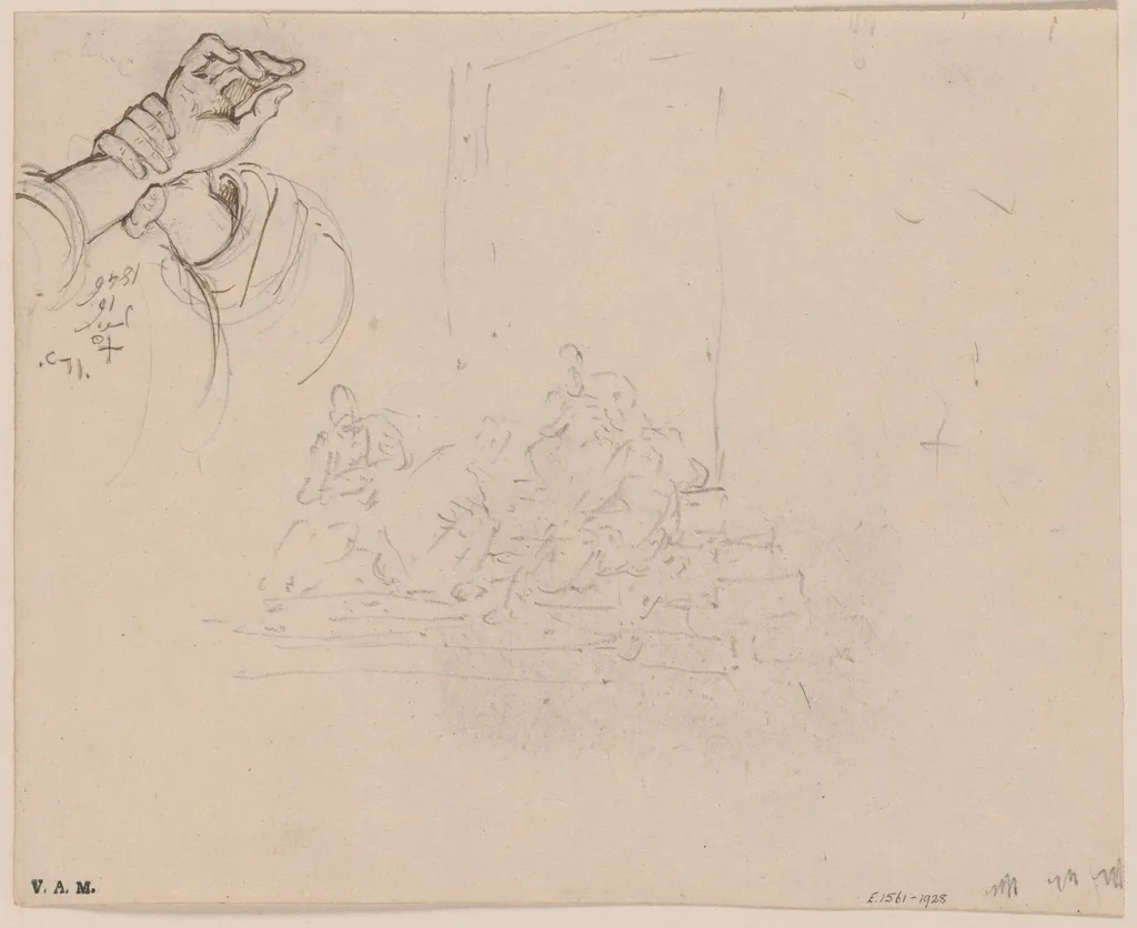 Clasped hands, and a sketch of Chinese figures, by George Chinnery, 8