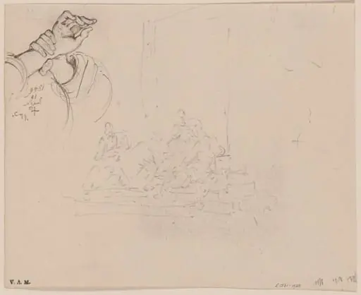 Clasped hands, and a sketch of Chinese figures, by George Chinnery