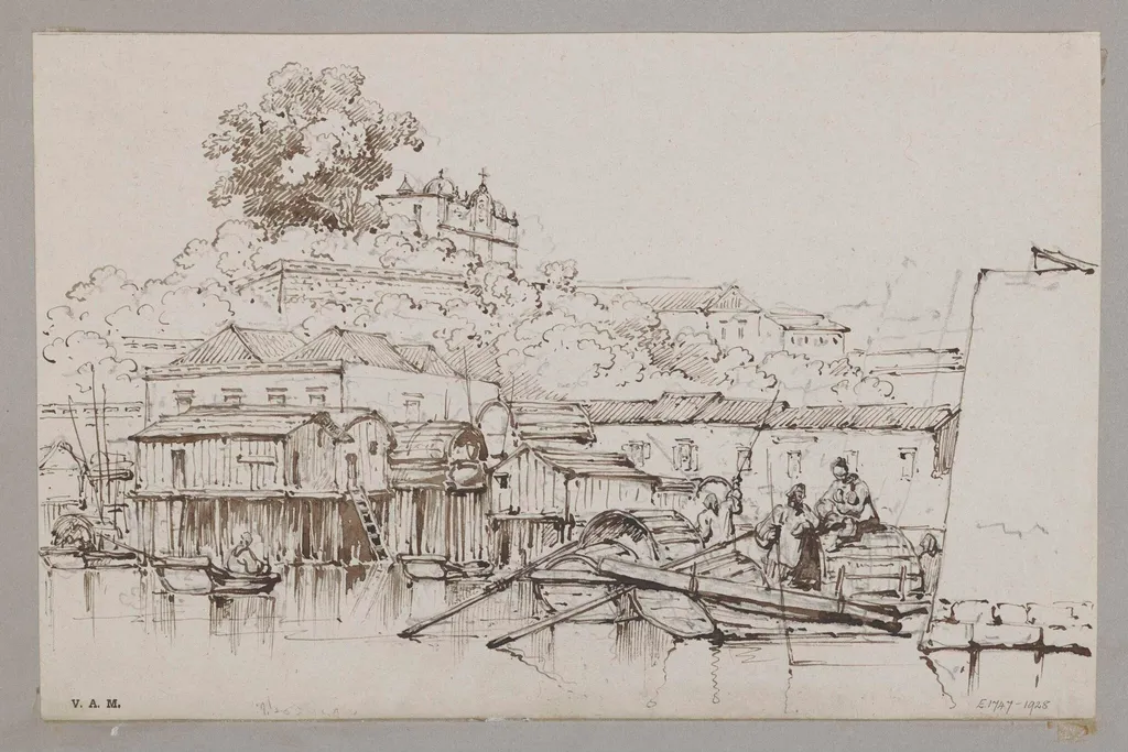 College of San José from the adjacent boat-village, Macao, by George Chinnery, 19