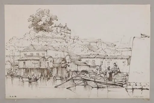 College of San José from the adjacent boat-village, Macao, by George Chinnery